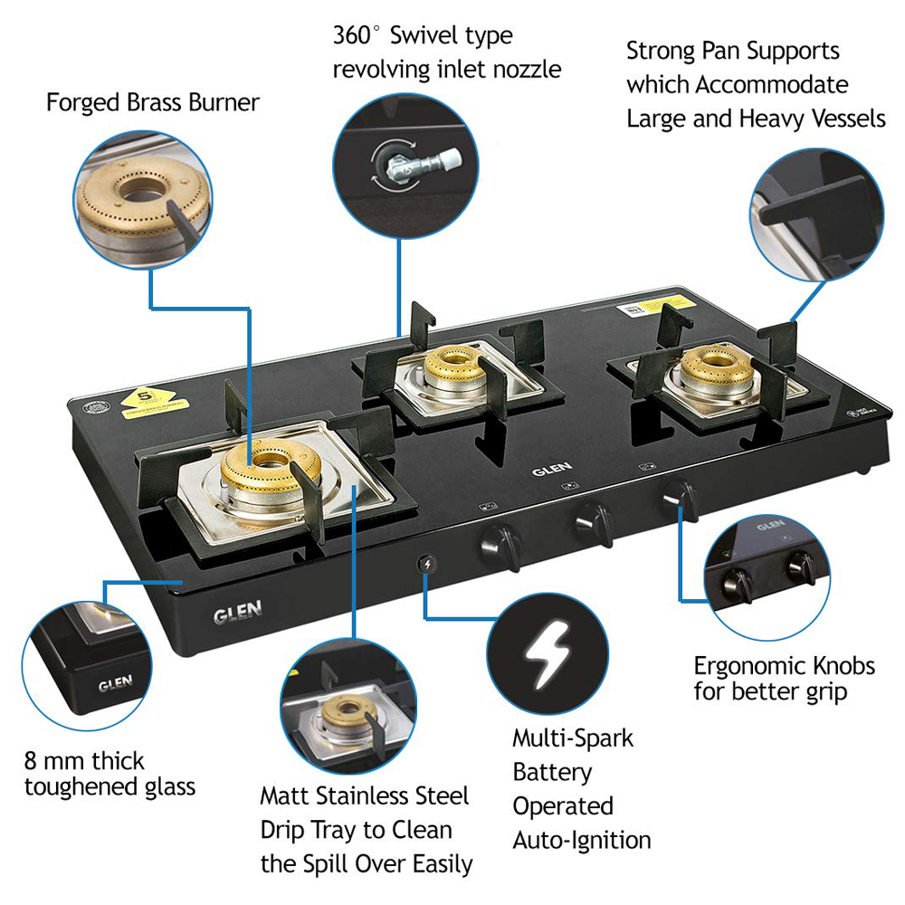 Buy Glen Sq Bl Fb Ai Toughened Glass Top Burner Automatic Gas Stove Scratch Stain